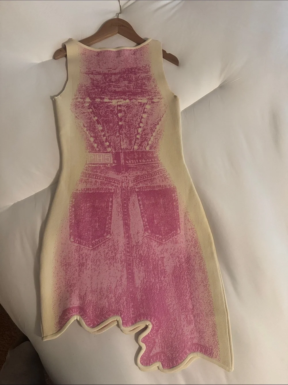PH5 Pink and Cream Asymmetrical Bodycon Dress - Picture 3 of 4